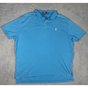 VTG Polo Ralph Lauren Shirt Mens 2XL Light Blue White Striped Short Sleeve EUC